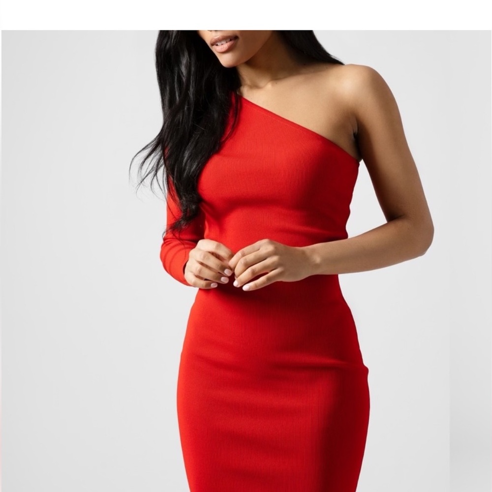ZARA one shoulder dress- red- size Medium - Picture 3 of 4
